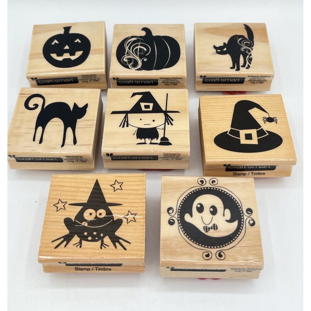 Craft Smart Halloween Rubber Stamps Lot 8 Pumpkin Witch Cat Ghost Vintage